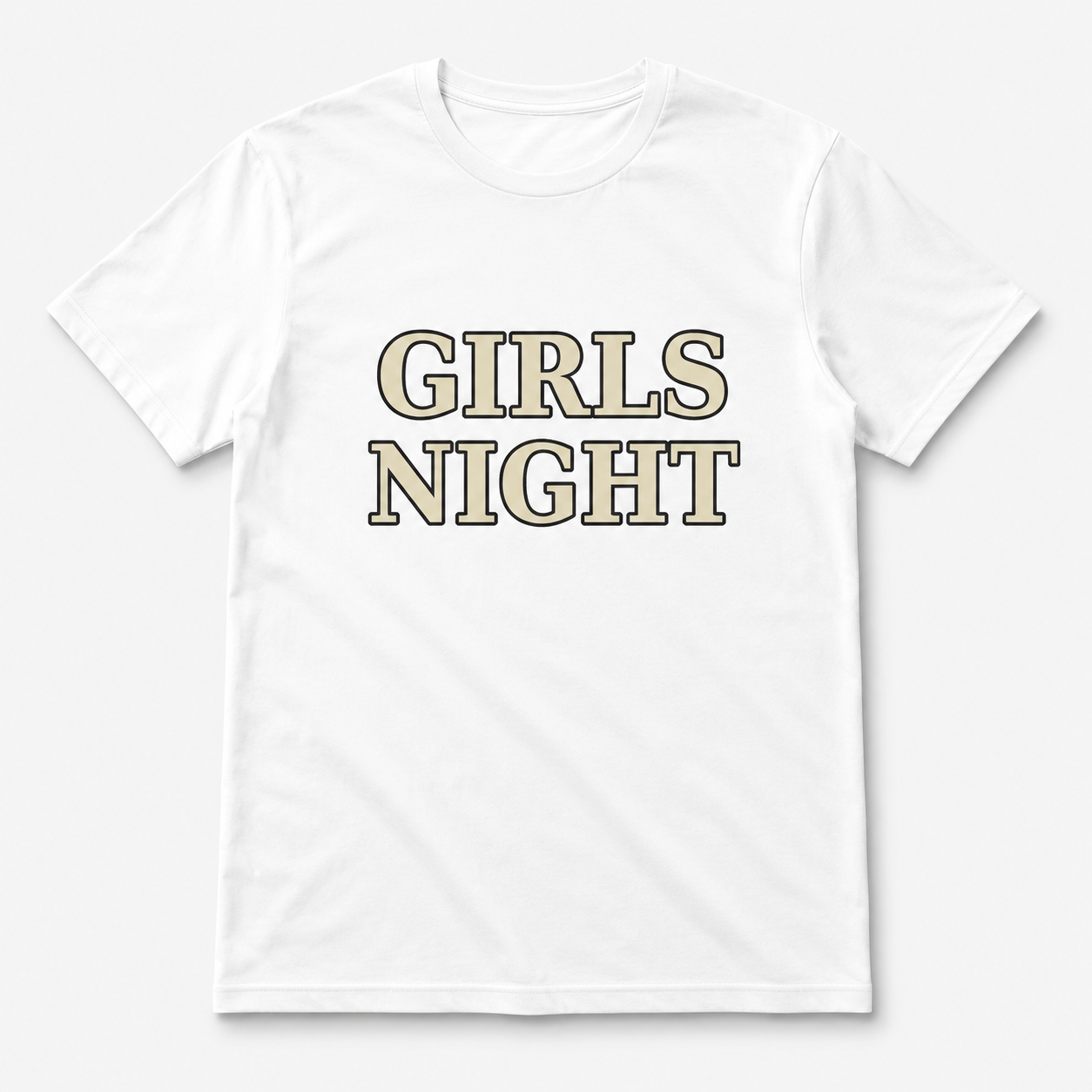 White Girls Night crewneck t-shirt with cream varsity lettering